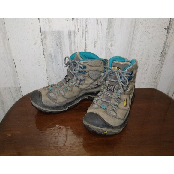KEEN DURAND MID BROWN/TEAL LEATHER WATERPROOF BOOTS  WOMEN’S SZ 9 (1011555) - Picture 2 of 10